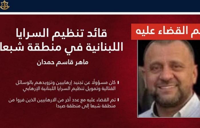 الجيش الإسرائيلي: قضينا على قائد تنظيم “السرايا اللبنانية” و7 عناصر في صيدا